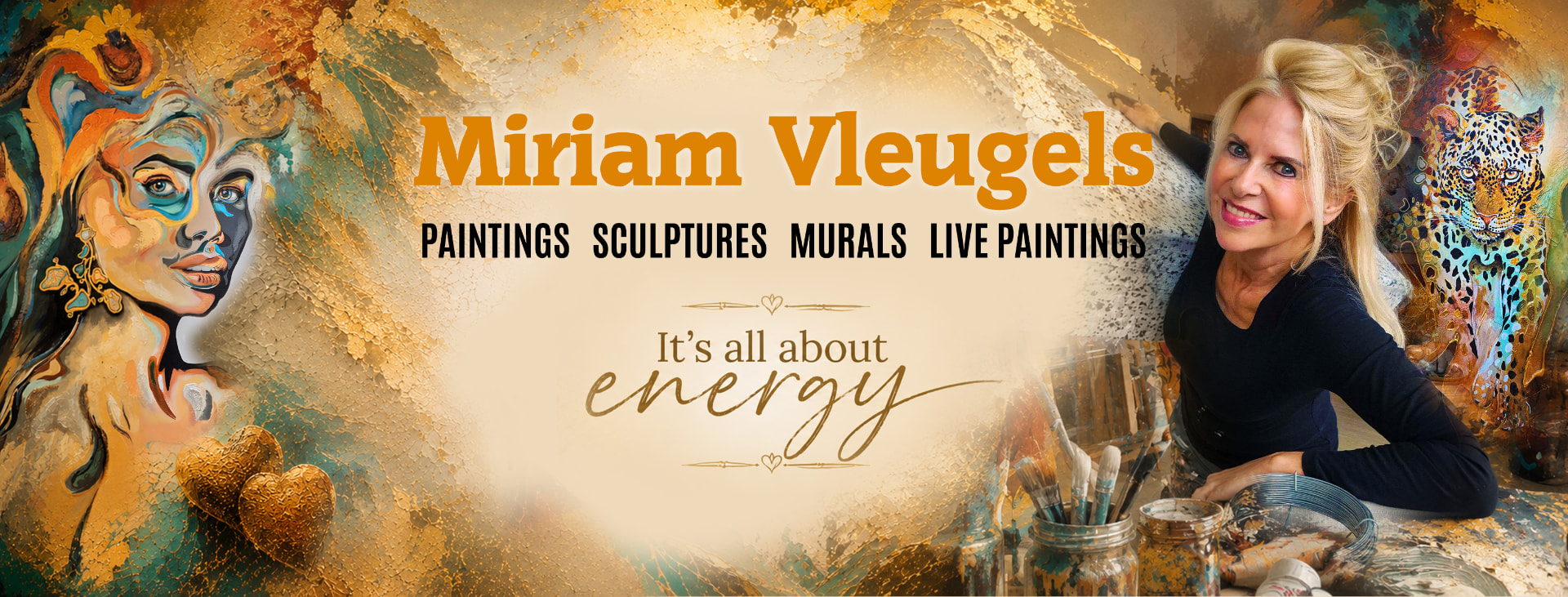 Miriam Vleugels in haar atelier – paintings, sculptures, murals, live paintings